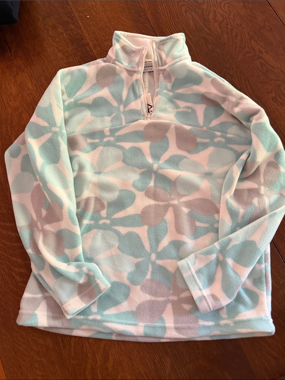 Columbia Aqua, White & Gray Floral-Print Quarter-Zip Fleece